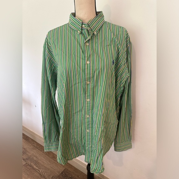 Polo Ralph Lauren classic fit green striped men’s dress shirt size extra large - Picture 1 of 4